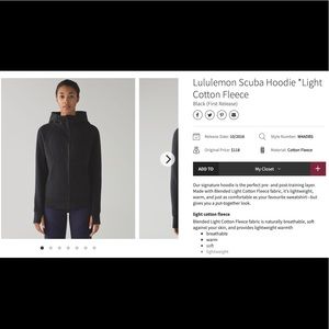 Lululemon Scuba Hoodie (light cotton fleece) - size 6